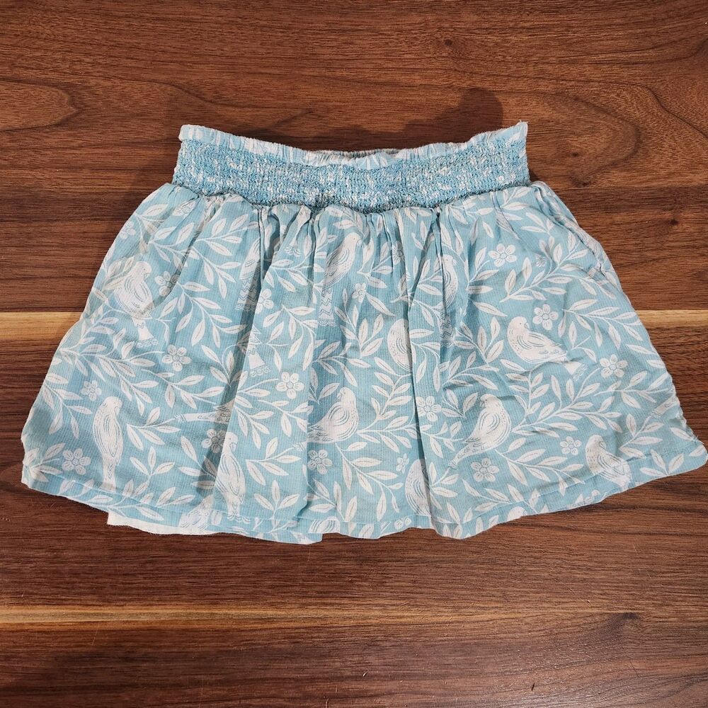 Mini Boden Girls Size 4-5 Floral Blue White Twirl Birds Pattern Skirt
